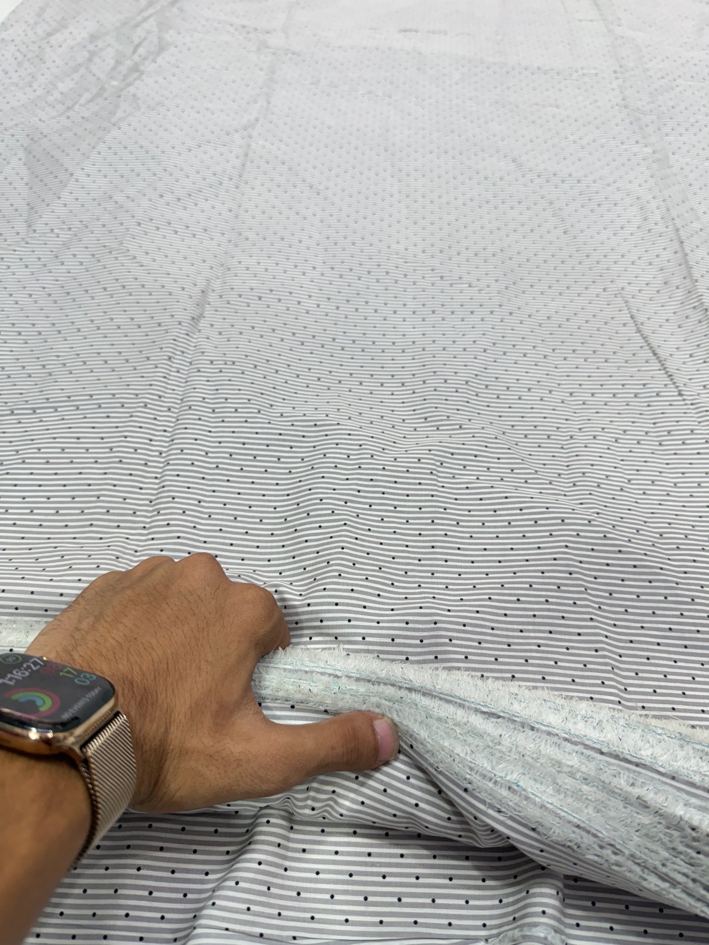 Buy Cotton Poplin Ivory Stripe Polki  Printed Fabric