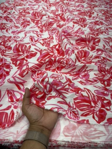 Buy Soft Cotton Double Cloth Pinkish Tropical Printed Fabric