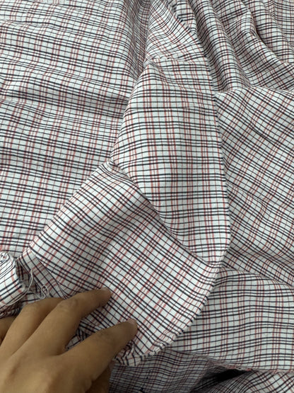 Buy Cotton Small Check Yarn Dyed Beige Blue Fabric