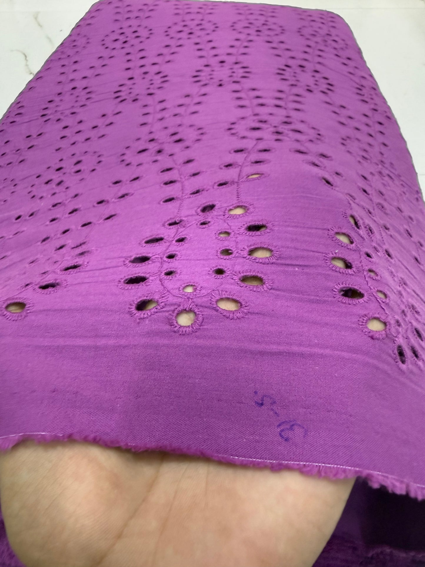 Buy Premium Cotton Cambric Schiffli Violet Cutwork Fabric