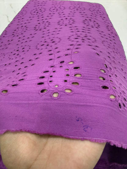 Buy Premium Cotton Cambric Schiffli Violet Cutwork Fabric