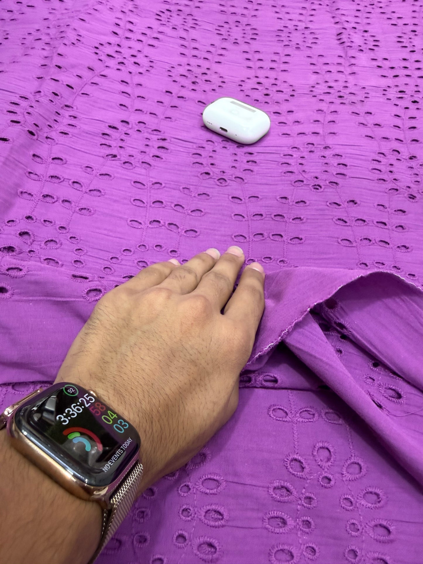 Buy Premium Cotton Cambric Schiffli Violet Cutwork Fabric