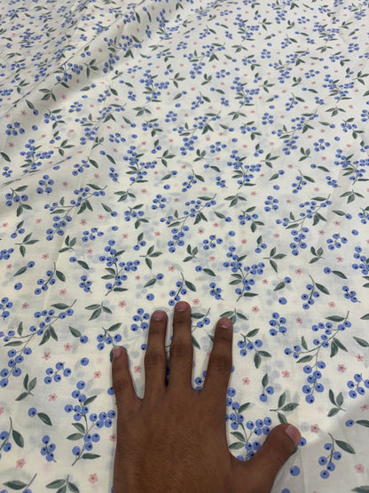 Buy Premium Cotton Off White Blueberry Sprig Print Fabric