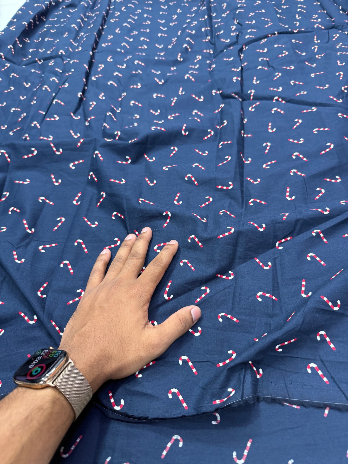 Buy Cotton Poplin Blue Base Candy Stick Printed Fabric