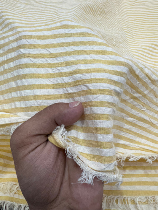 Buy Premium Cotton Seersucker Mustard White Stripe Fabric