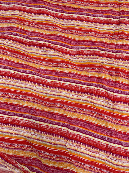 Rayon Crinkled Abstract Red Yellow Stripe Fabric - MAF 