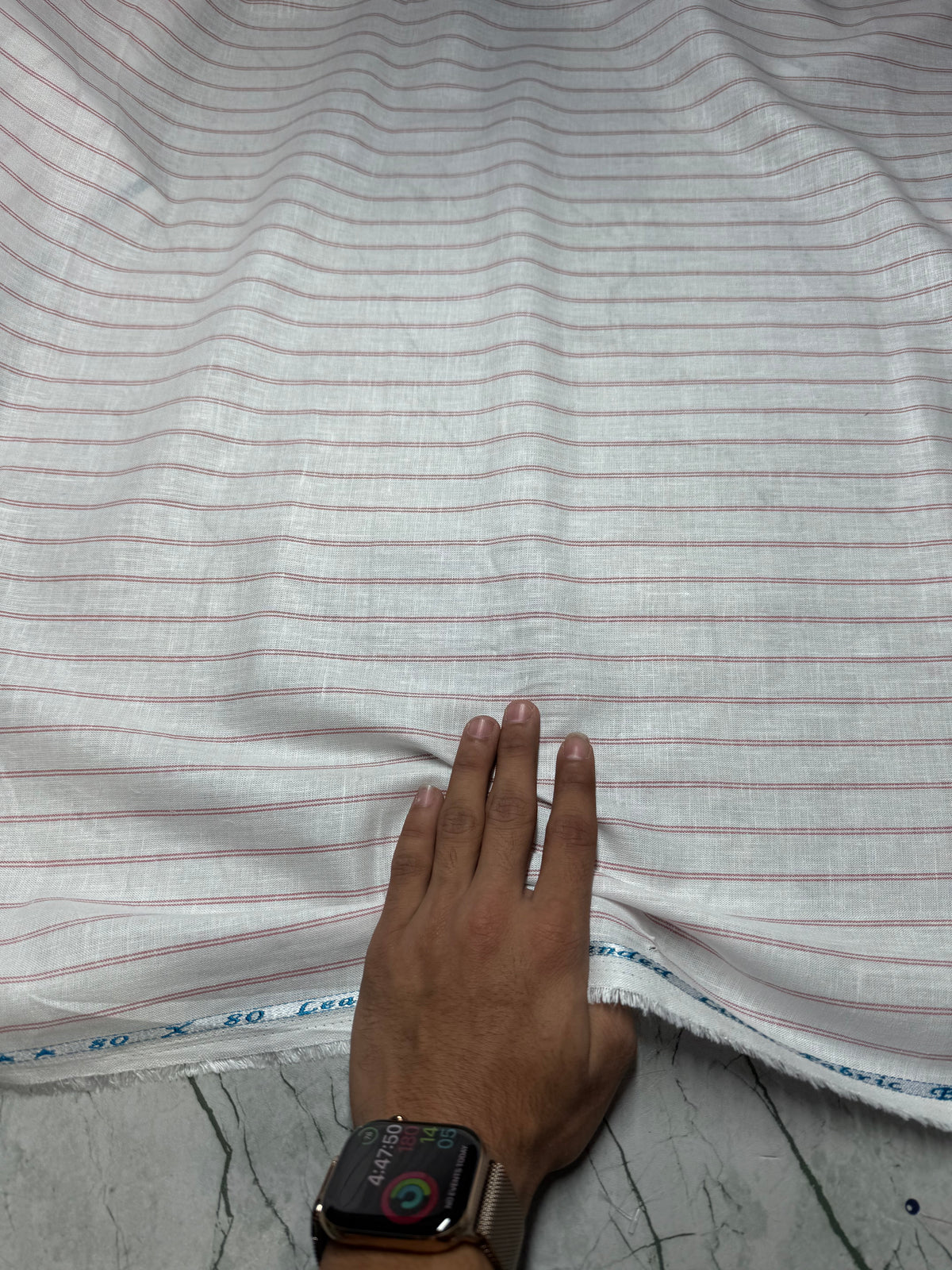 Buy 80 Lea Pure Linen Pink Double Line Stripe Shirting Fabric