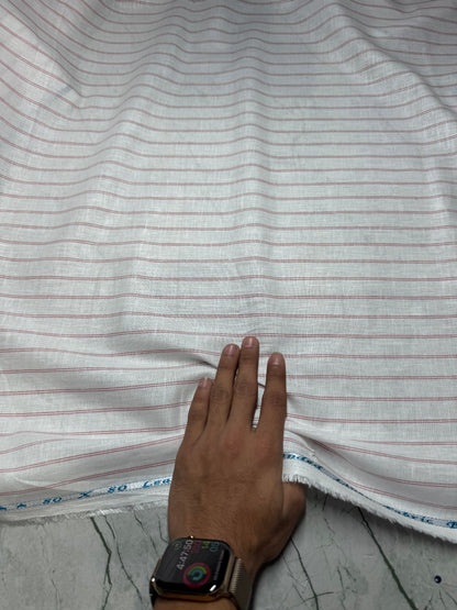 Buy 80 Lea Pure Linen Pink Double Line Stripe Shirting Fabric