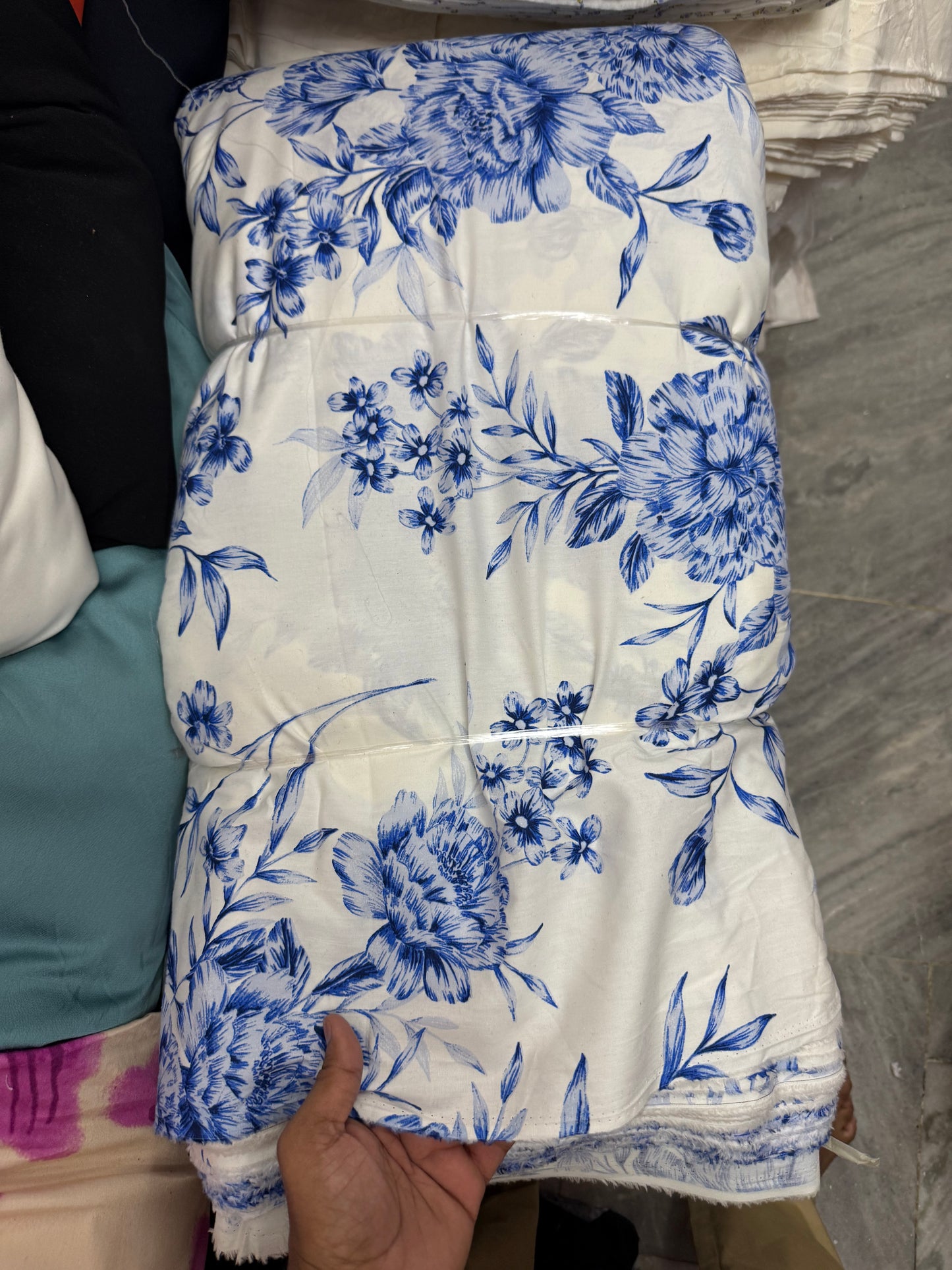 Buy Cotton Poplin Bold Indigo Flower Printed Fabric