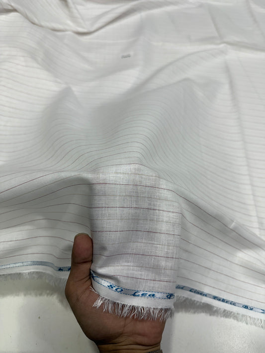 Buy 80 Lea Premium Linen White Maroon Stripe Fabric