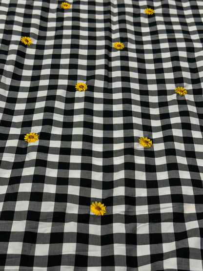 Buy Premium Black & White Gingham Check Embroidered Fabric