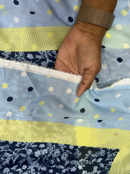 Buy Premium Mul Cotton Blue Polka & Print Combo Panel 80CM