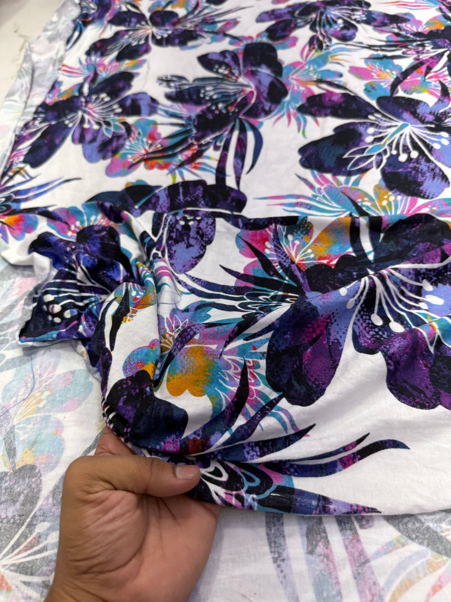 Buy Knitted Stretchable Fusion Purple Floral Printed Fabric