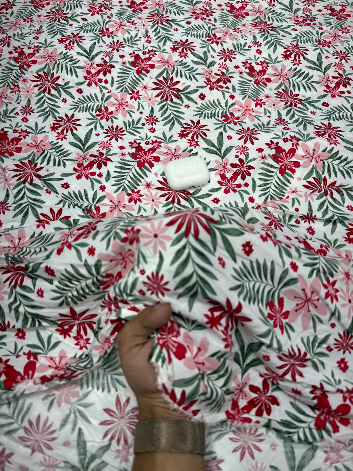 Buy Premium Cotton Viscose White Red Floral Print Fabric