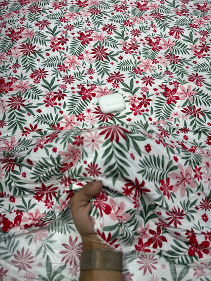 Buy Premium Cotton Viscose White Red Floral Print Fabric