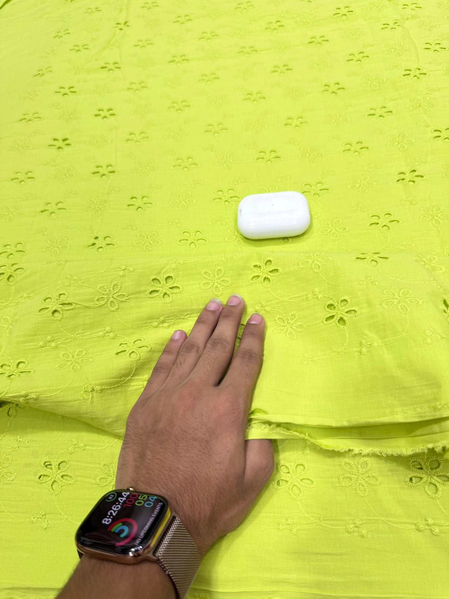 Buy Premium Cotton Cambric Schiffli Chartreuse Daisy Fabric