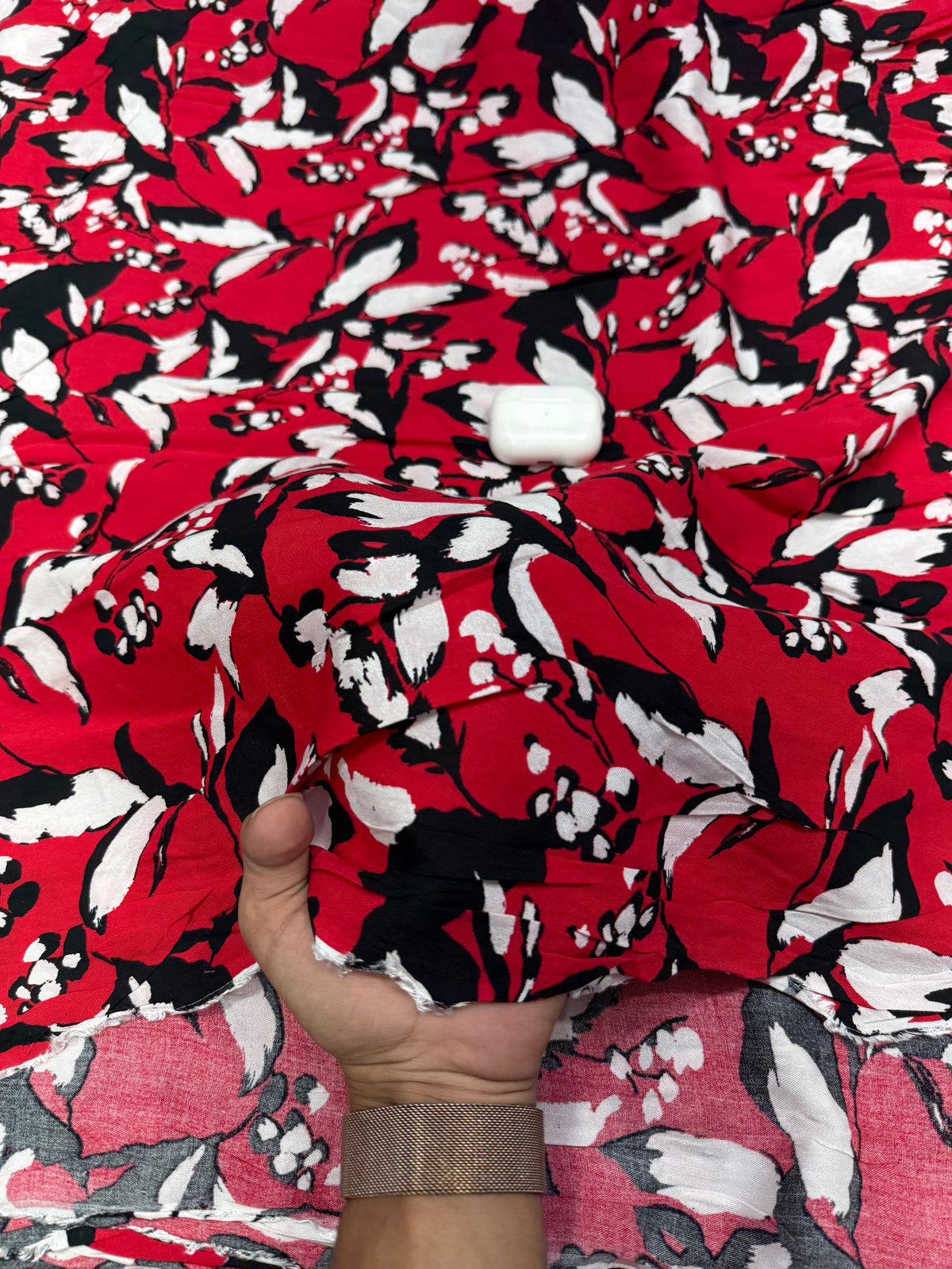 Buy Premium Viscose Rayon Red Black White Floral Print Fabric