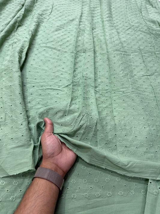 Buy Cotton Hakoba Sage Green Zig Zag Pattern Embroidery - MAF 