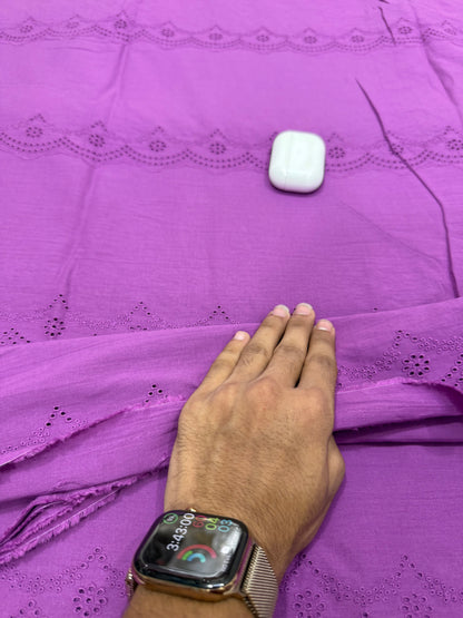 Buy Premium Cotton Cambric Schiffli Magenta Scallop Fabric