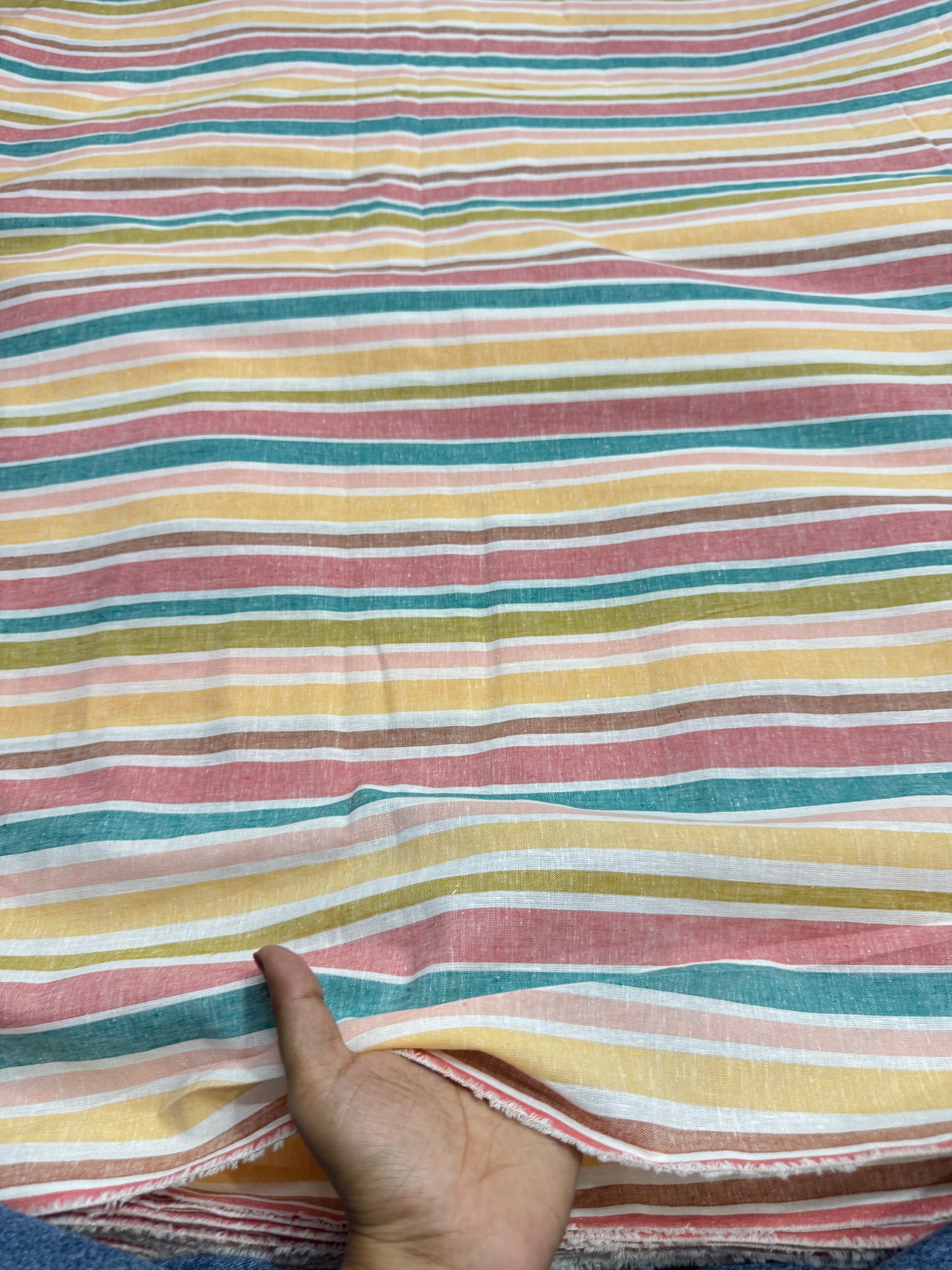 Buy Cotton Linen Washed Colours Yarn Dyed Multi Stripe Fabric