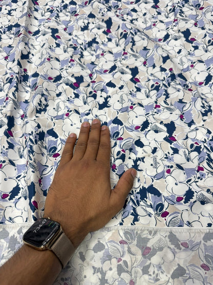 Buy Cotton Poplin Sketch Indigo Floral Printed Fabric