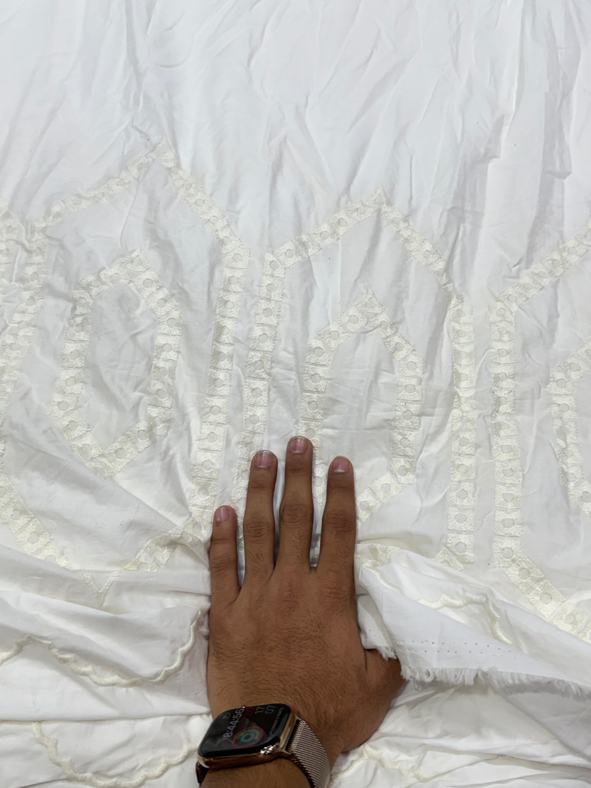 Buy Cotton Hakoba White Diamond Ogee Cutwork Fabric