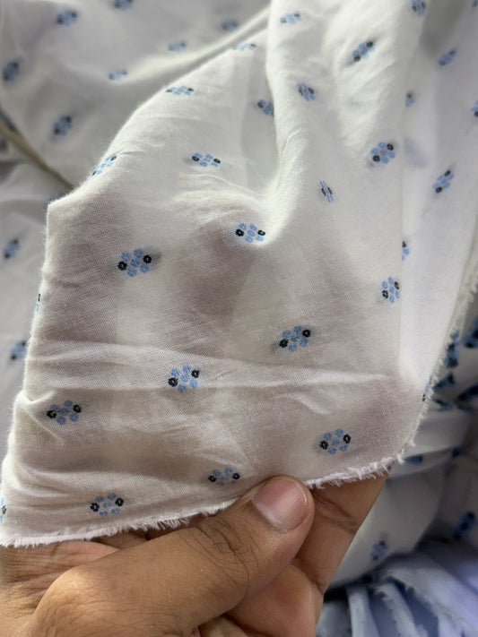 Buy Cotton White Base Blue Floral Butta Fabric