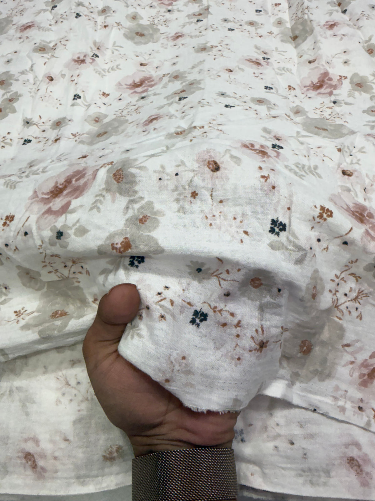 Buy Premium Cotton Double Cloth White Vintage Rose Floral Print Fabric