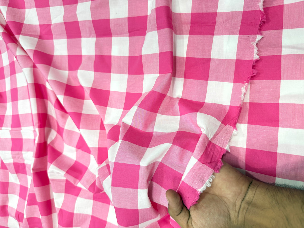 Buy Cotton Slub Dark Pink White Broad Check Fabric
