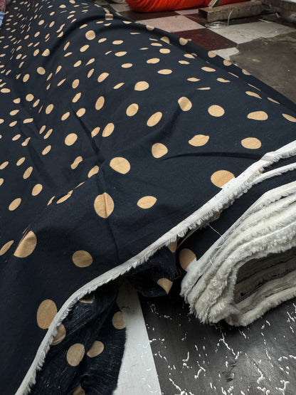 Buy Cotton Poplin Black Base Ivory Polka Printed Fabric
