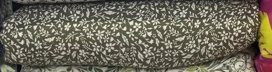 Buy Viscose Modal Olive Green Base White Floral Fabric