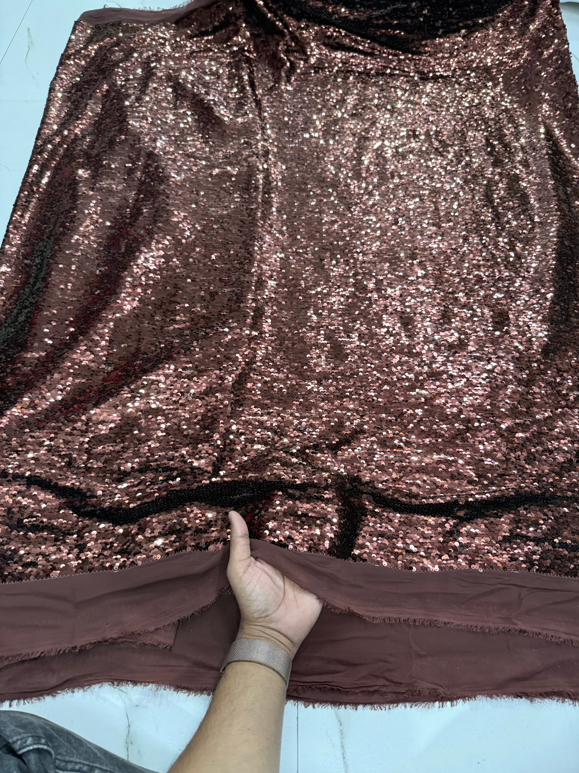 Buy Sequins Brown Coloured Fabric - MAF 