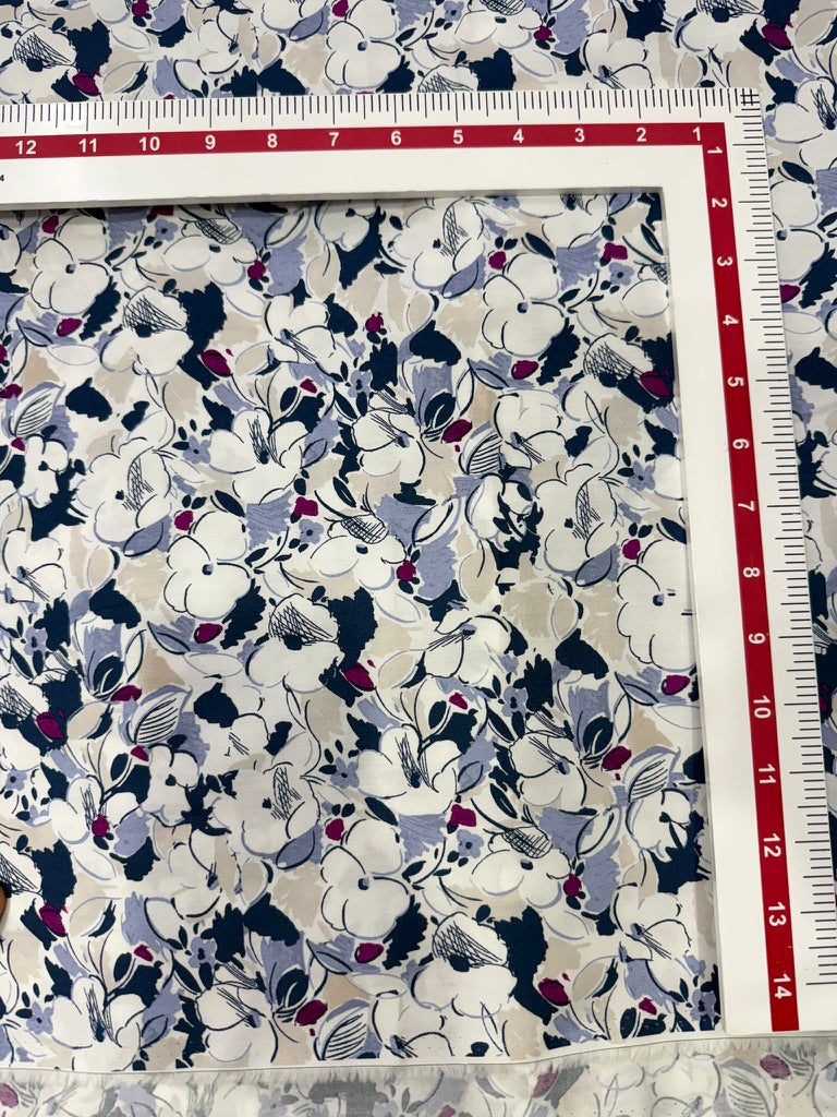 Buy Cotton Poplin Sketch Indigo Floral Printed Fabric