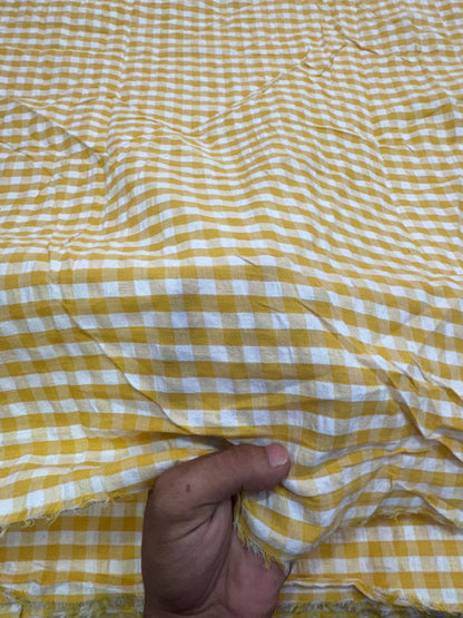Buy Premium Cotton Seersucker Ochre Yellow Gingham Check Fabric