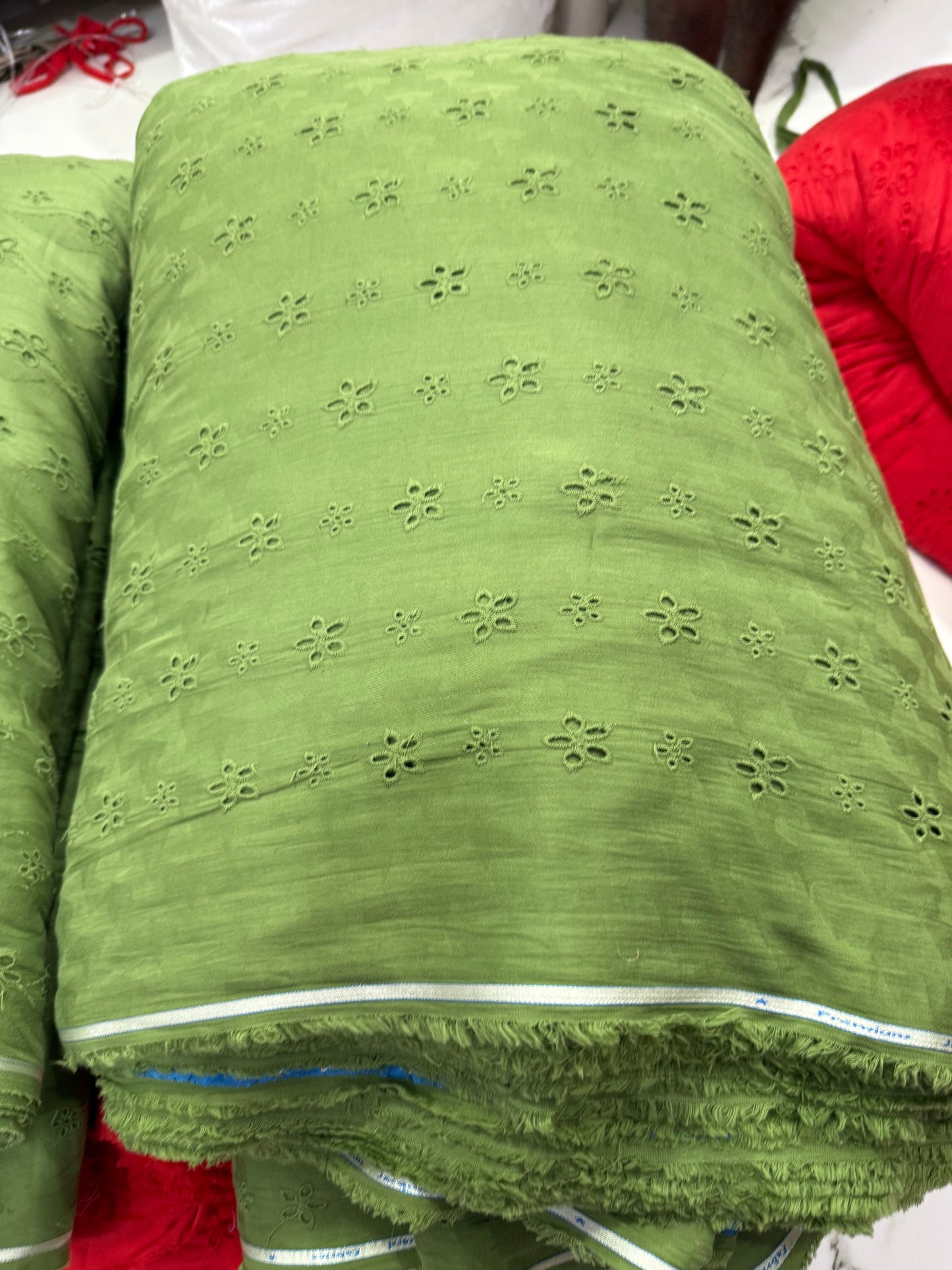 Buy Cotton Hakoba Olive 2 Size Flower Fabric