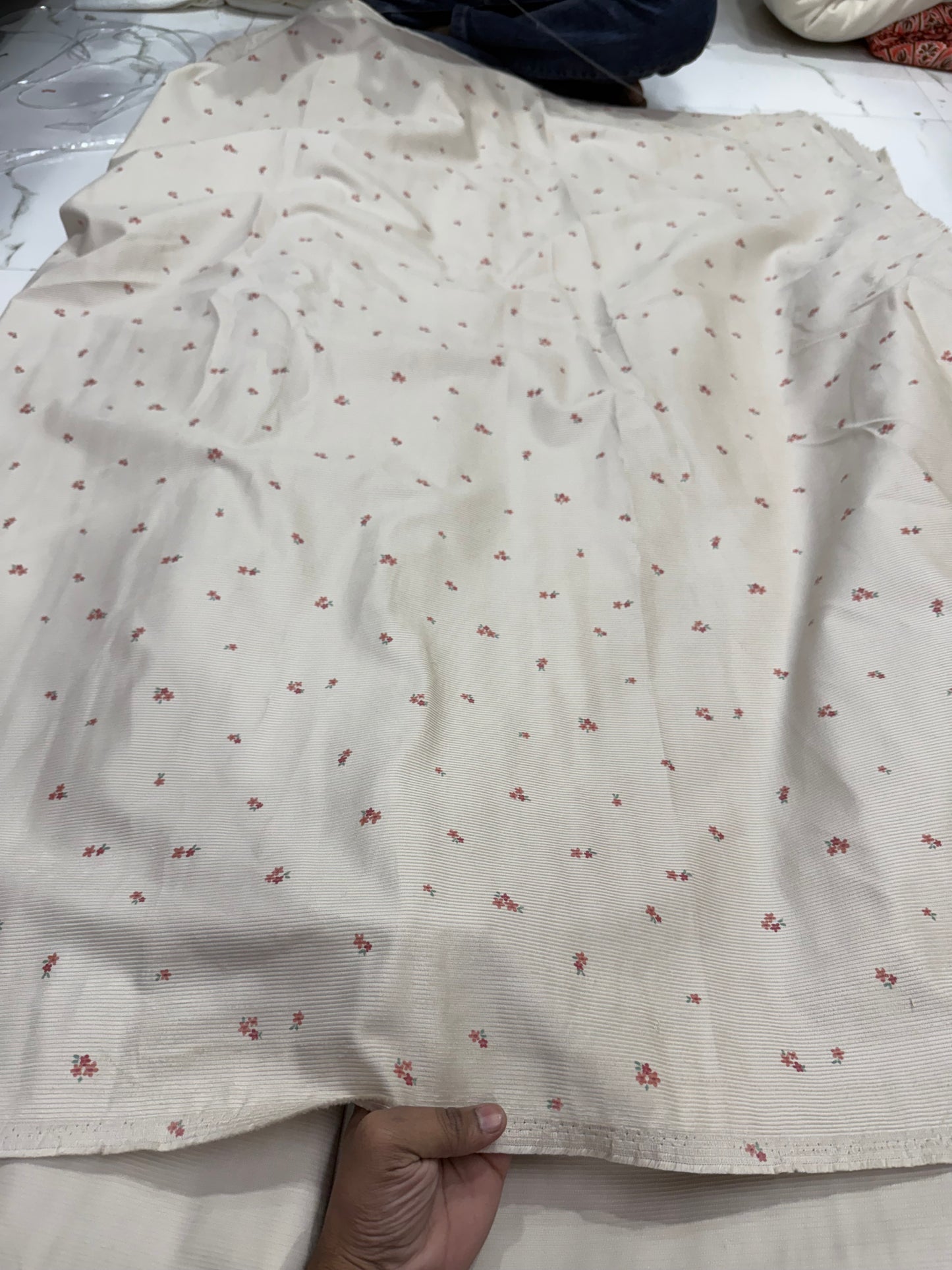 Buy Corduroy Solid Beige Base Floral Print (11 Wale) Fabric - MAF 