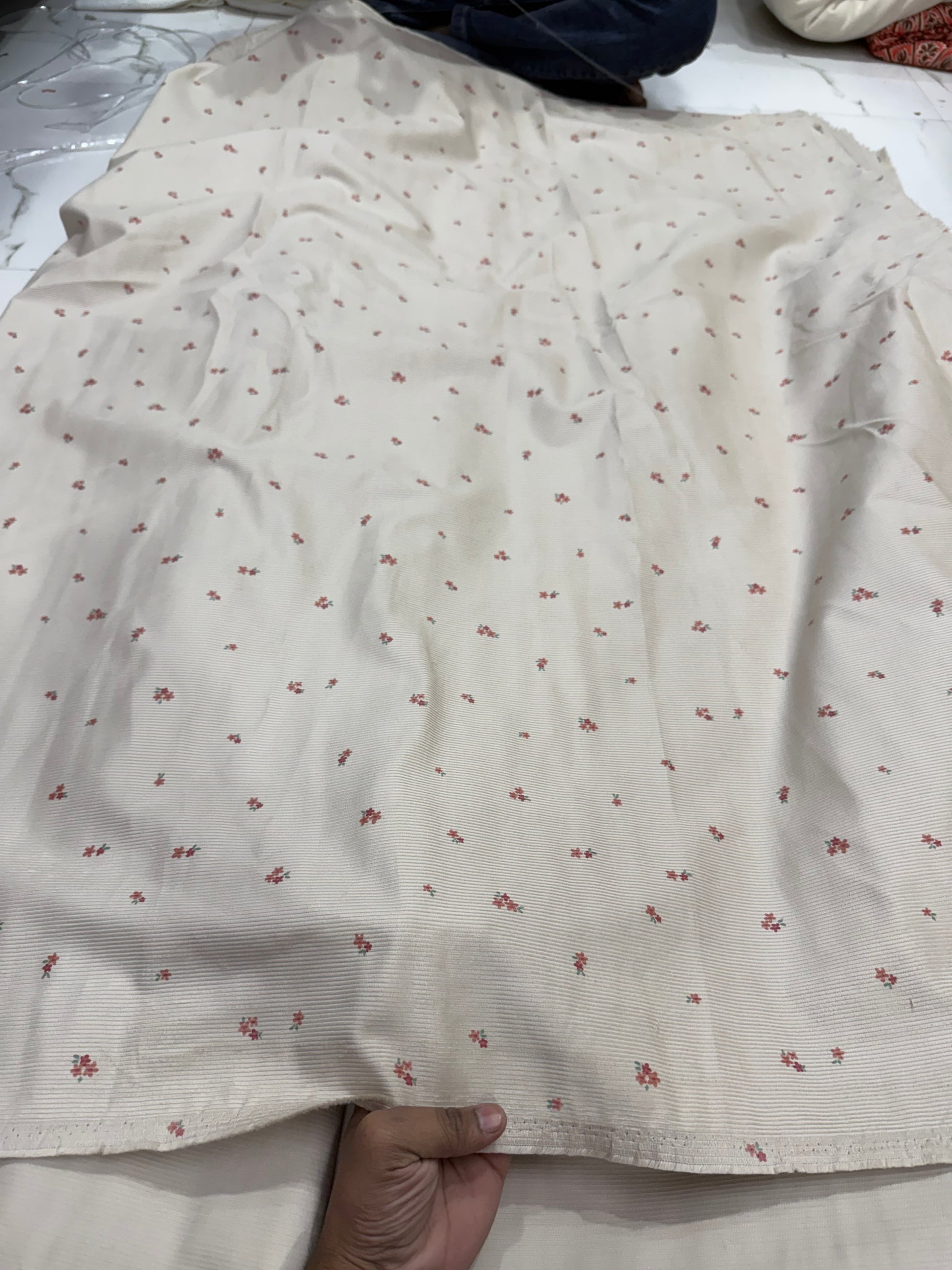 Buy Corduroy Solid Beige Base Floral Print (11 Wale) Fabric - MAF 