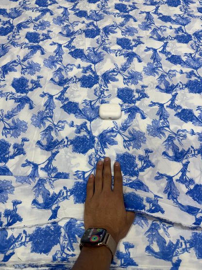 Buy Premium Cotton Cambric White Blue Floral Print Fabric
