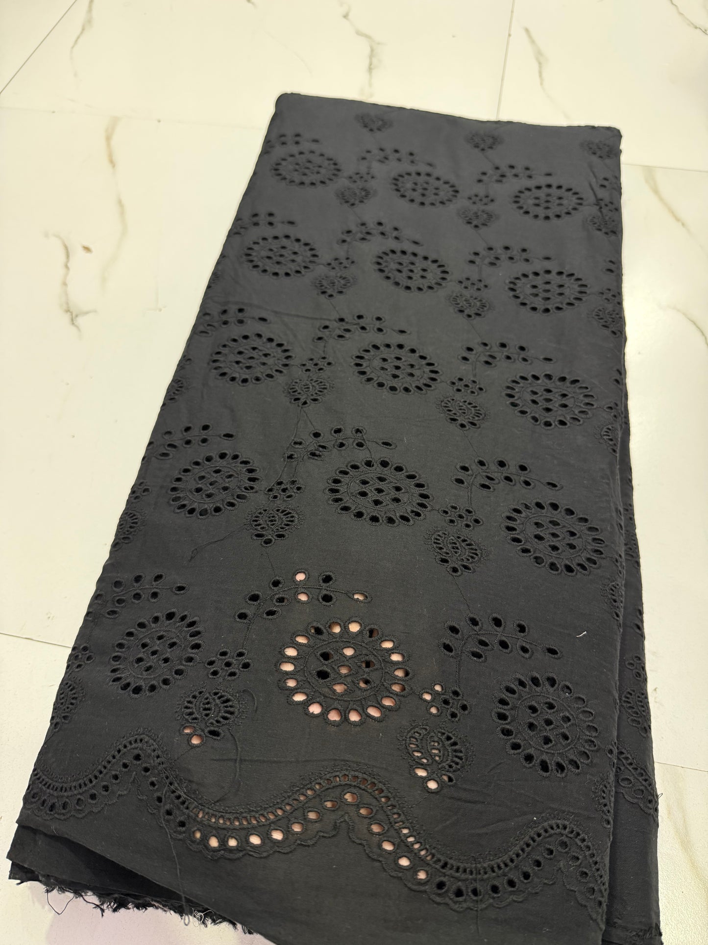 Buy Cotton Poplin Schiffli Black Floral All Over Beatiful Embroidery