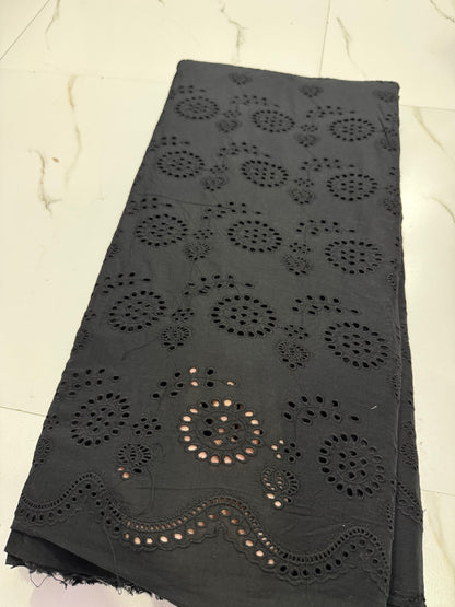 Buy Cotton Poplin Schiffli Black Floral All Over Beatiful Embroidery