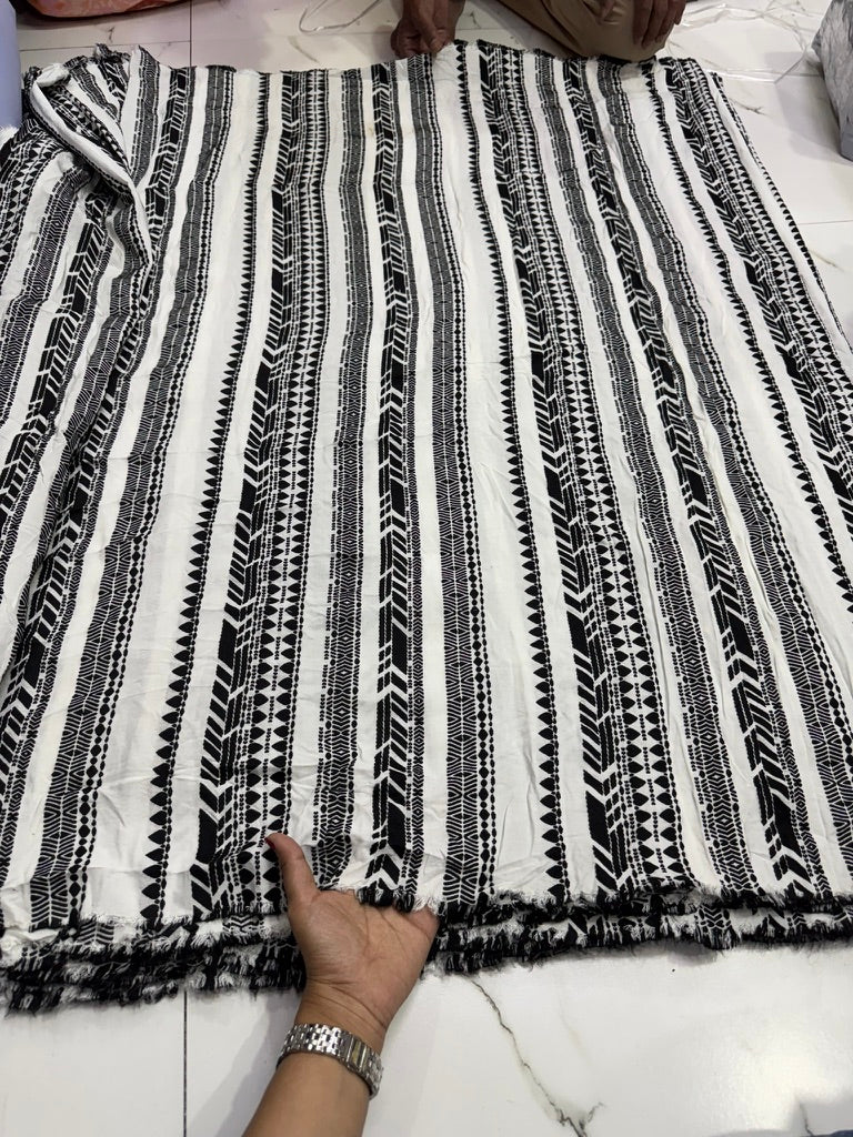Buy Viscose Modal Jacquard Black Hand Work Fabric