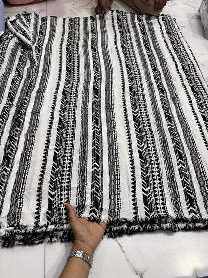 Buy Viscose Modal Jacquard Black Hand Work Fabric