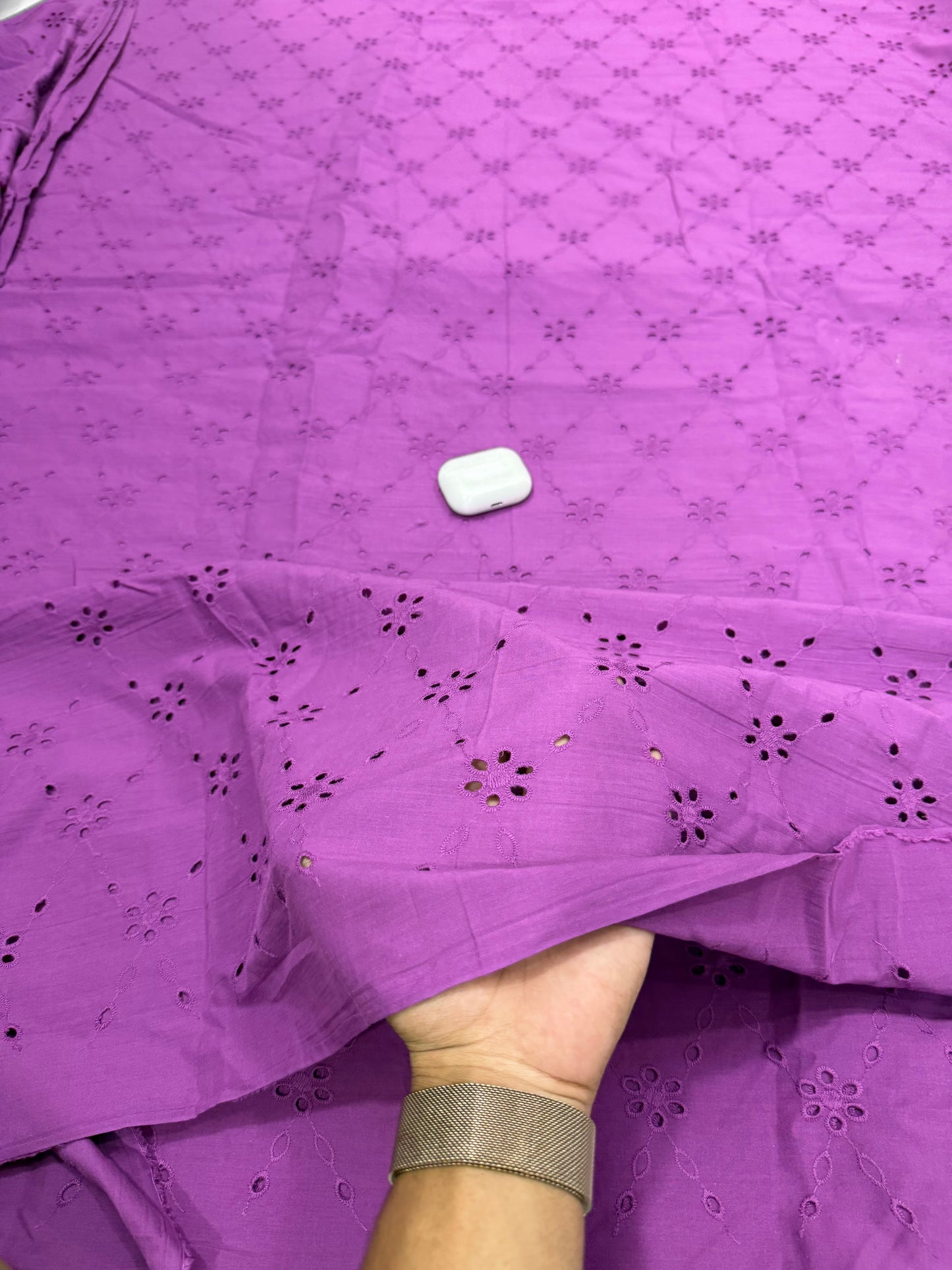 Buy Cotton Hakoba Purple Embroidery Flower Fabric