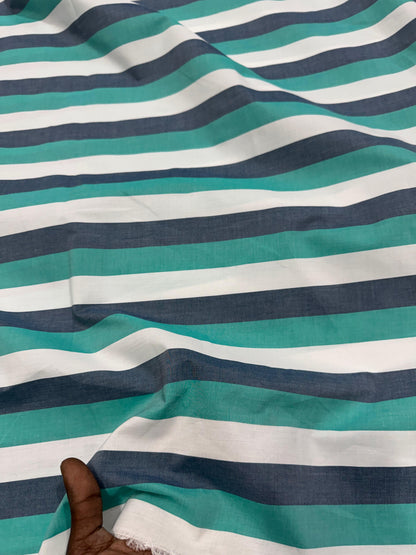 Buy 50s Poplin Green Black White Stripe Fabric