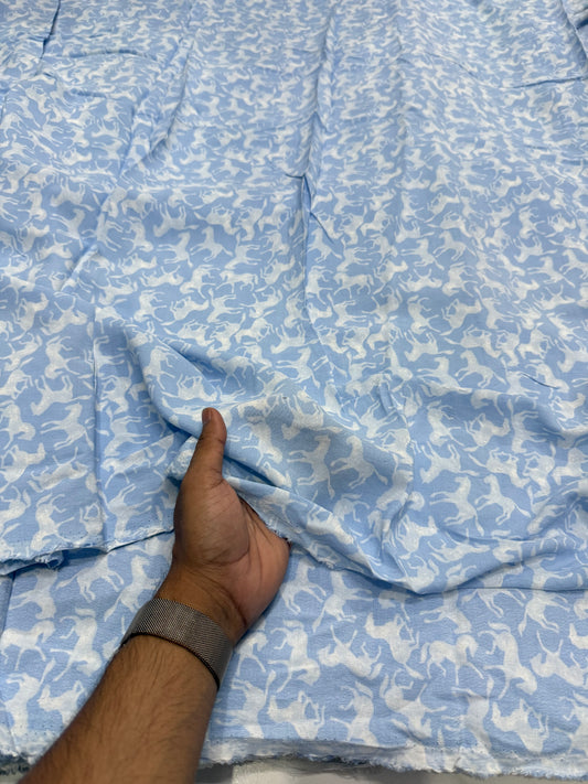 Buy Natural Viscose Crepe Horse Printed Fabric - MAF 