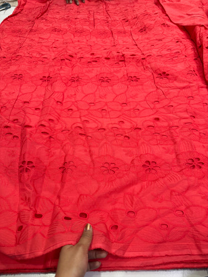 Buy Cotton Hakoba Peachy Red Unique Design Fabric
