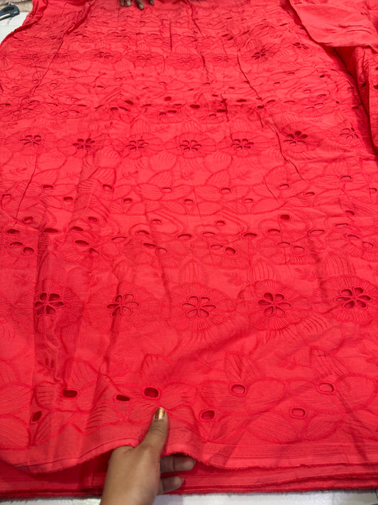 Buy Cotton Hakoba Peachy Red Unique Design Fabric