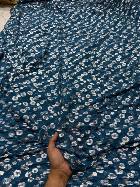 Buy Viscose Chiffon Blue Base Silver Butta Lurex Fabric