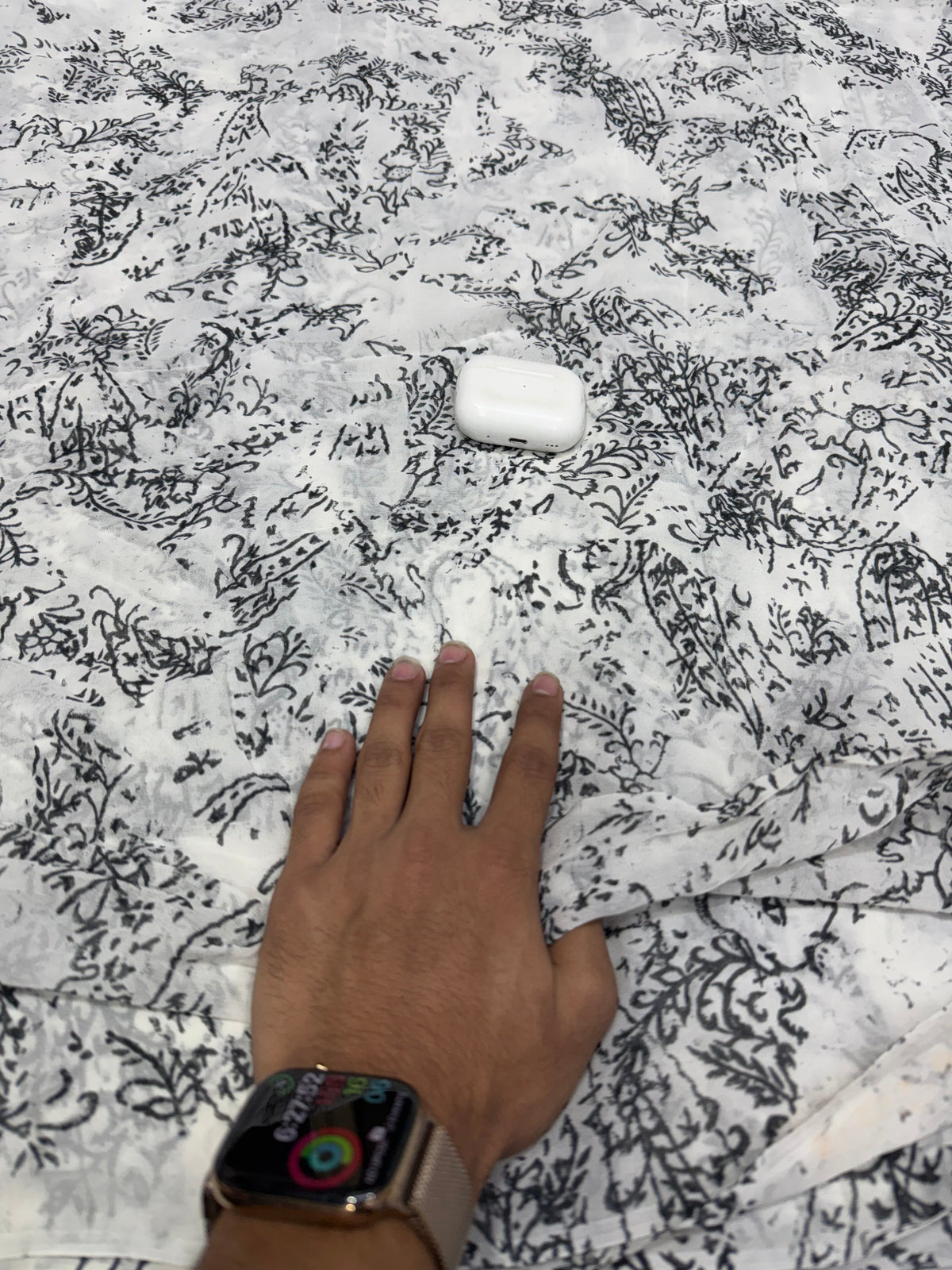 Buy Viscose Chiffon White Black Floral Vine Print Fabric