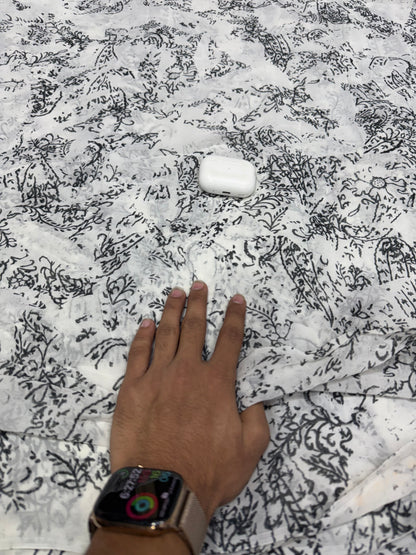 Buy Viscose Chiffon White Black Floral Vine Print Fabric